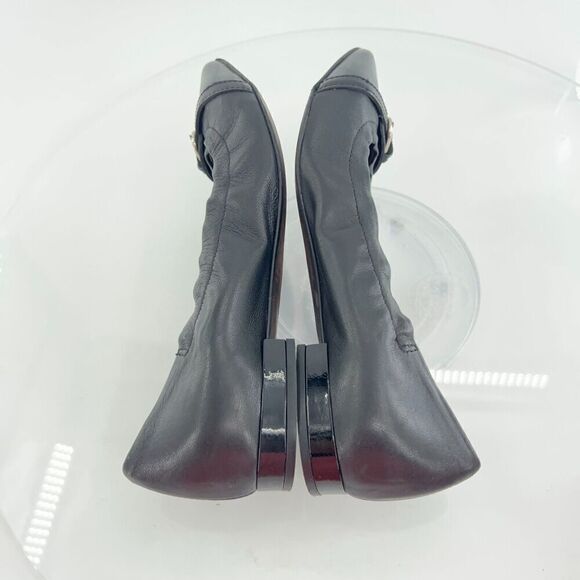 AGL Ballet Flats Women's Size 36.5 6.5 Pointed Black Leather Patent Cap Toe Shoe - Picture 8 of 13